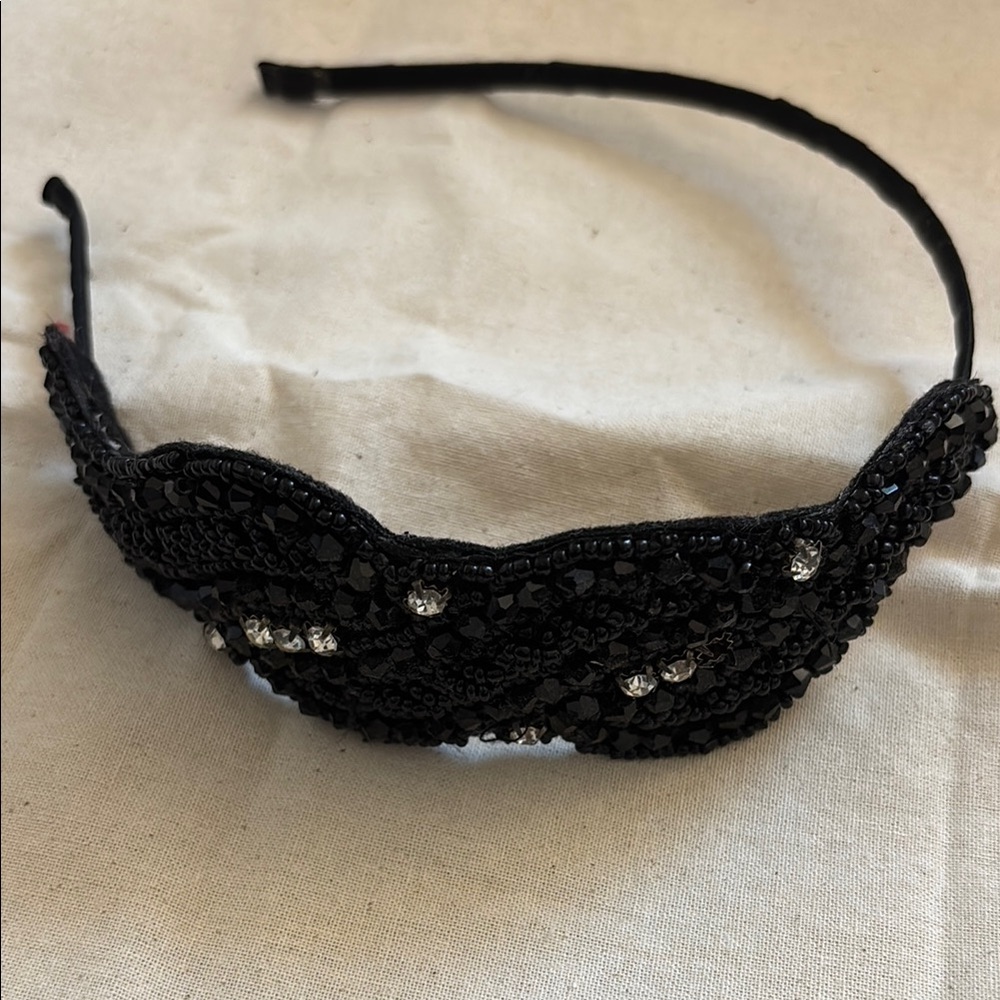 Elegant Black Beaded Headband